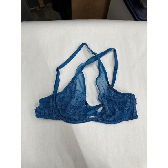 Victorias Secret Womens Bra Size Very Sexy Unlined Plunge Teal Blue Lace - Picture 3 of 8